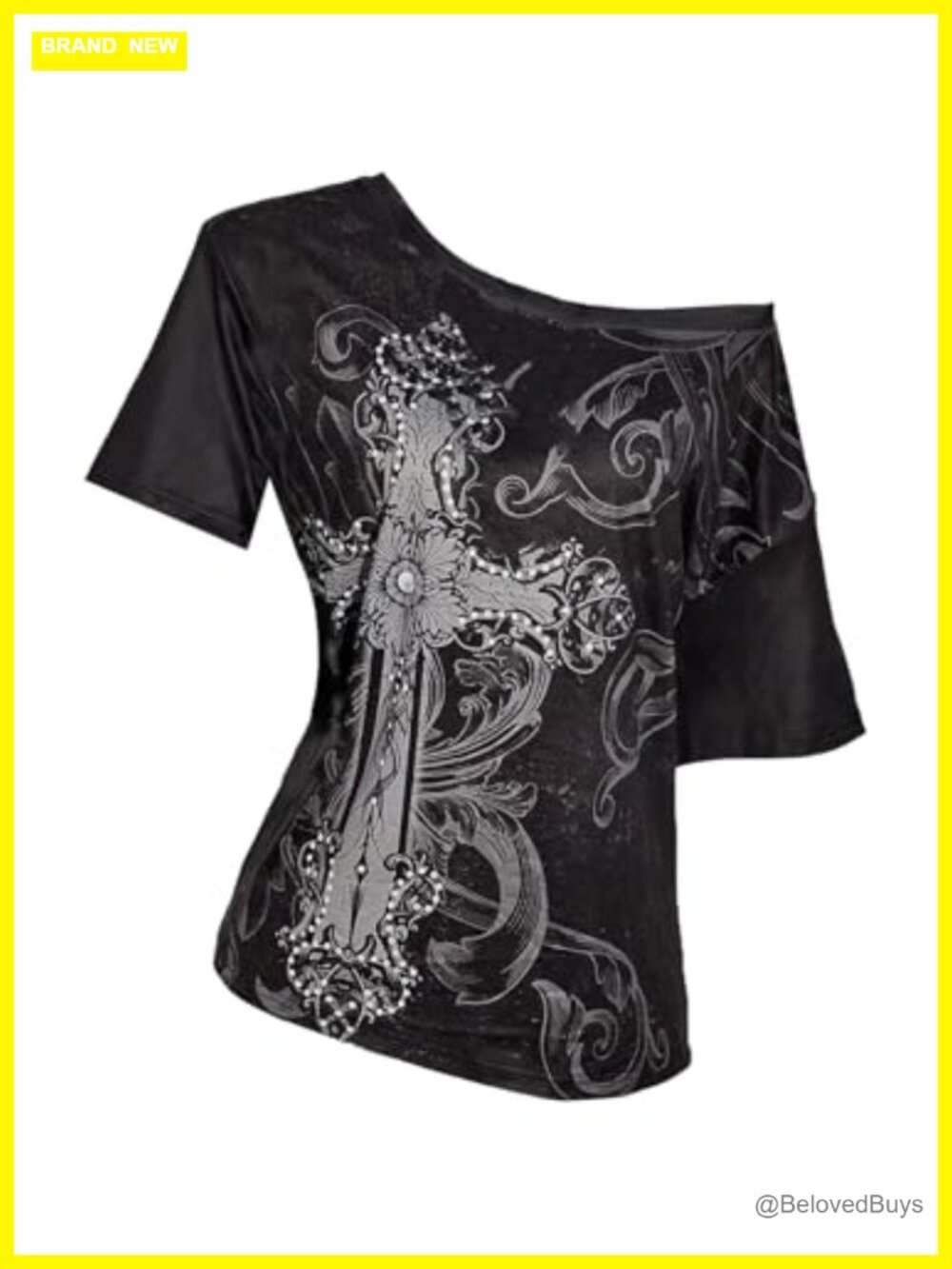 Y2K Gothic Graphic Off Shoulder Asymmetric Neck Short Sleeve Tee